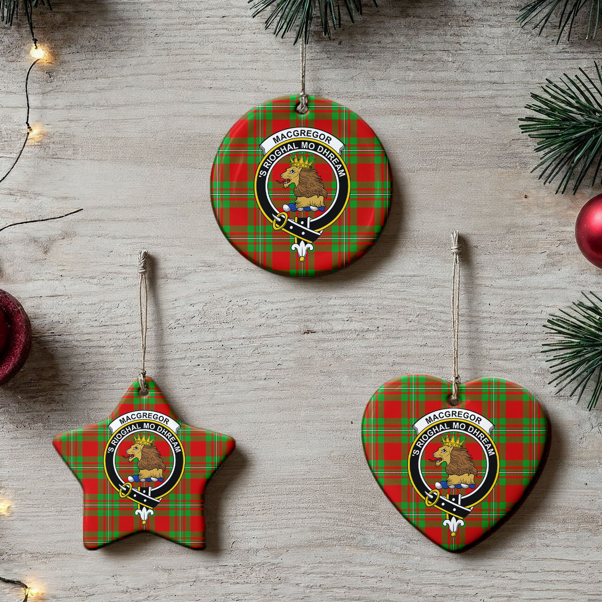 MacGregor Modern Tartan Crest Christmas Ceramic Ornament