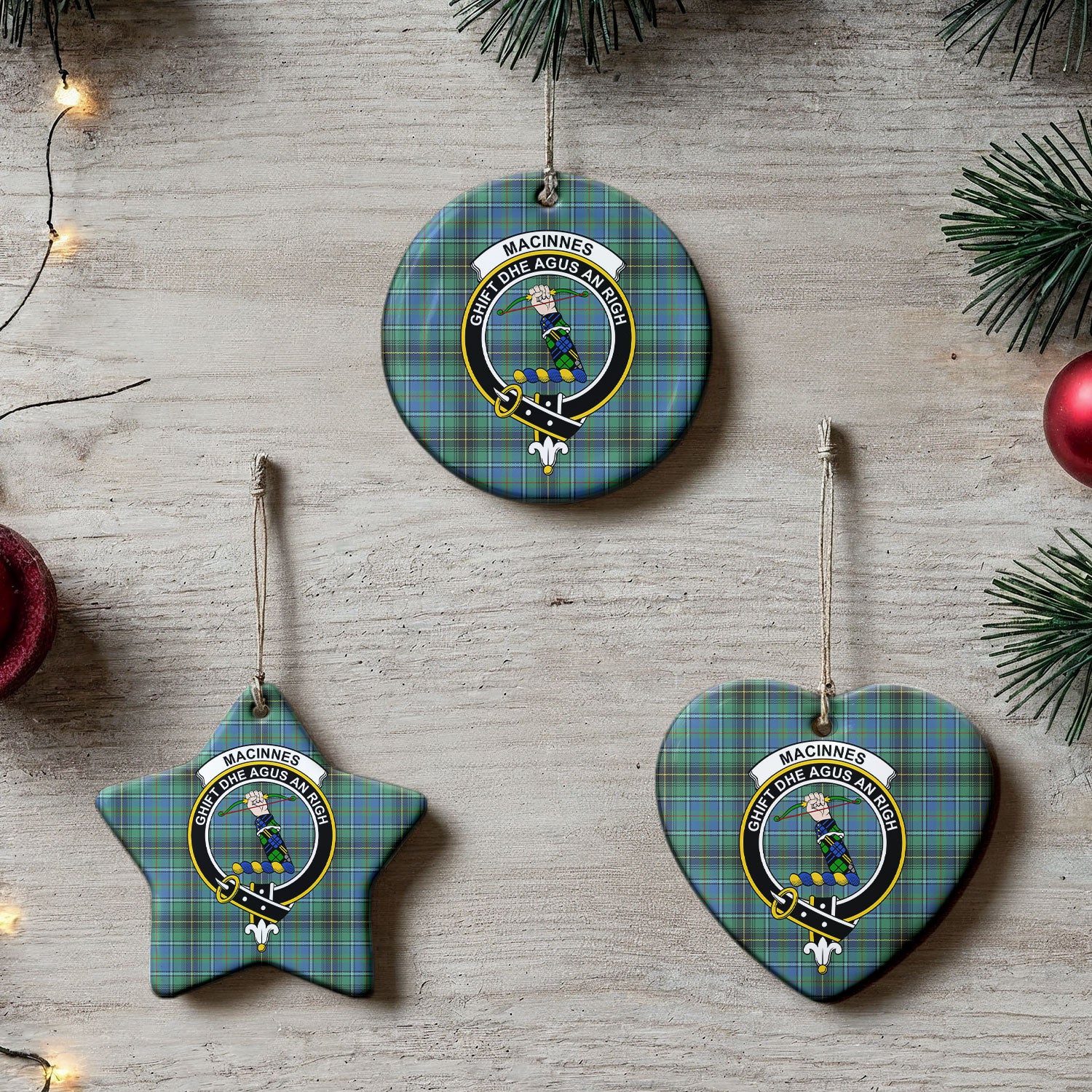 MacInnes Ancient Tartan Crest Christmas Ceramic Ornament