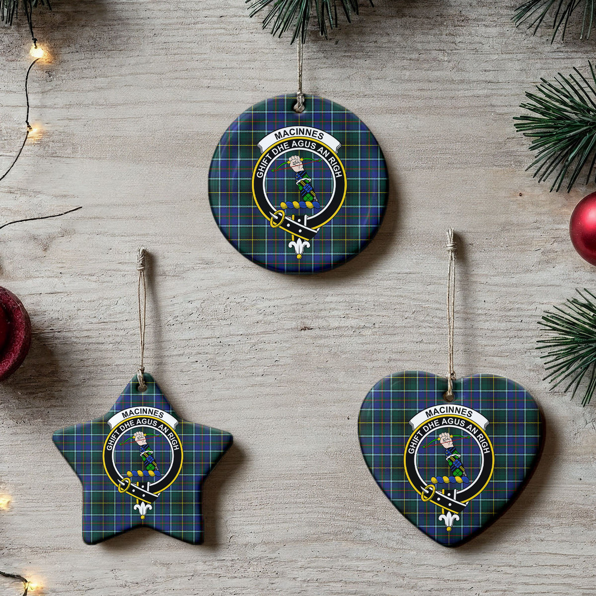 MacInnes Modern Tartan Crest Christmas Ceramic Ornament