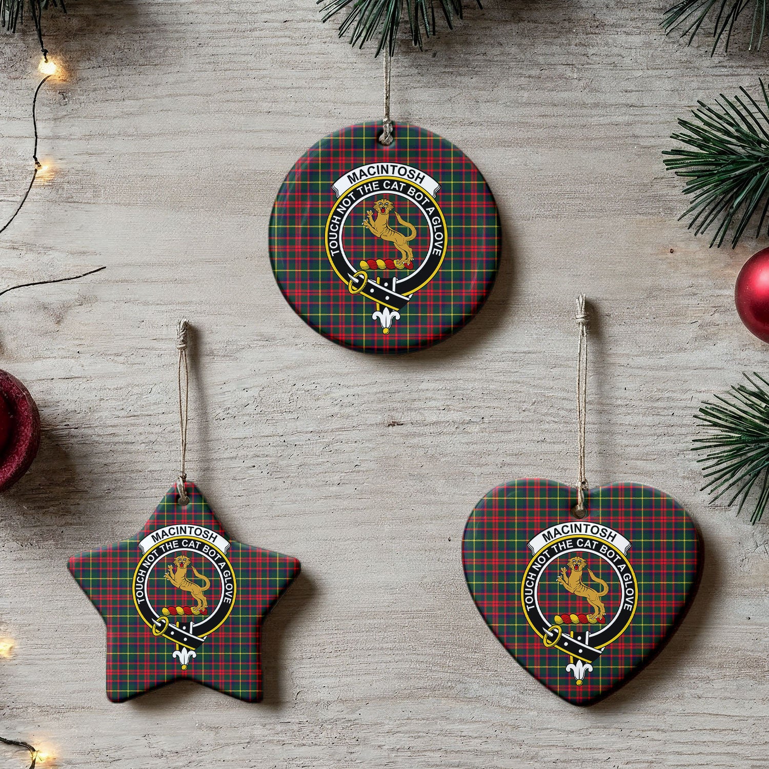 MacIntosh Hunting Modern Tartan Crest Christmas Ceramic Ornament