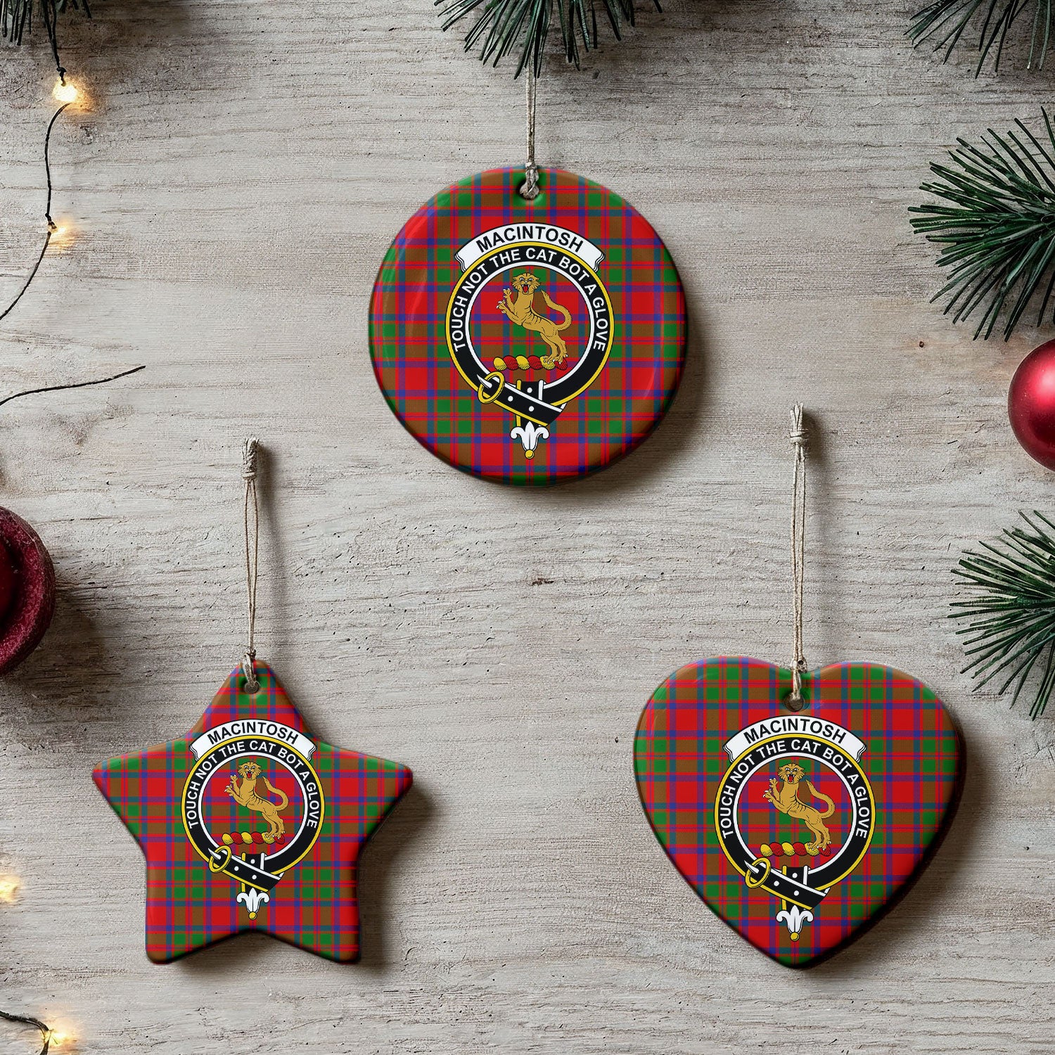 MacIntosh Modern Tartan Crest Christmas Ceramic Ornament