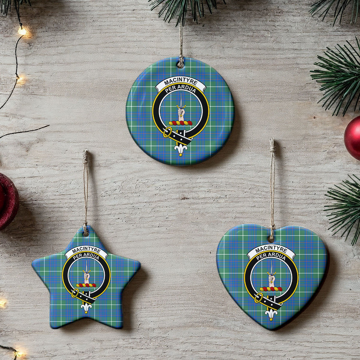 MacIntyre Hunting Ancient Tartan Crest Christmas Ceramic Ornament