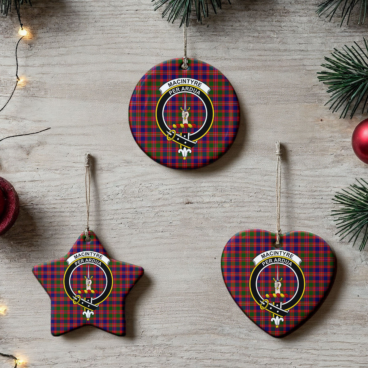 MacIntyre Modern Tartan Crest Christmas Ceramic Ornament