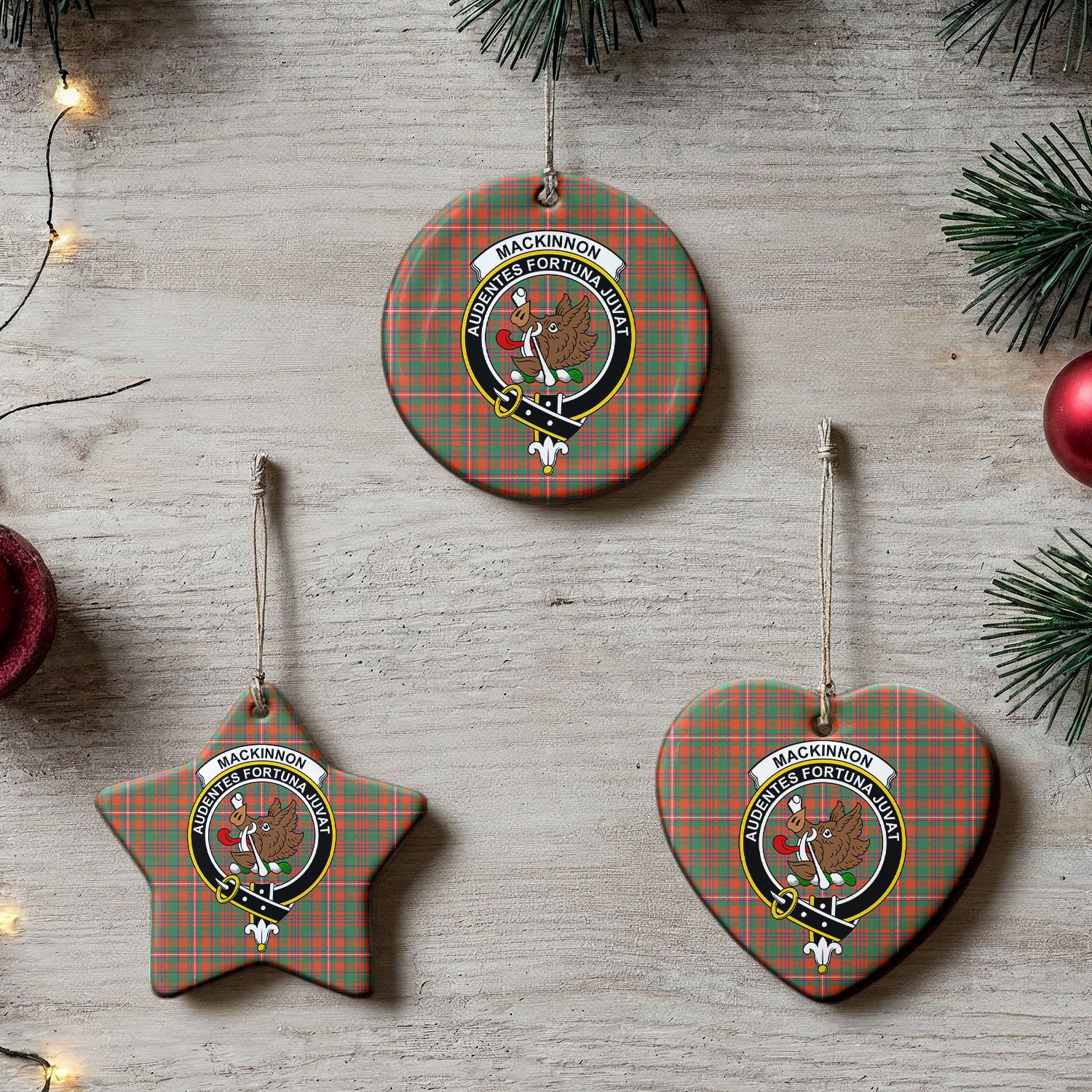 MacKinnon Ancient Tartan Crest Christmas Ceramic Ornament