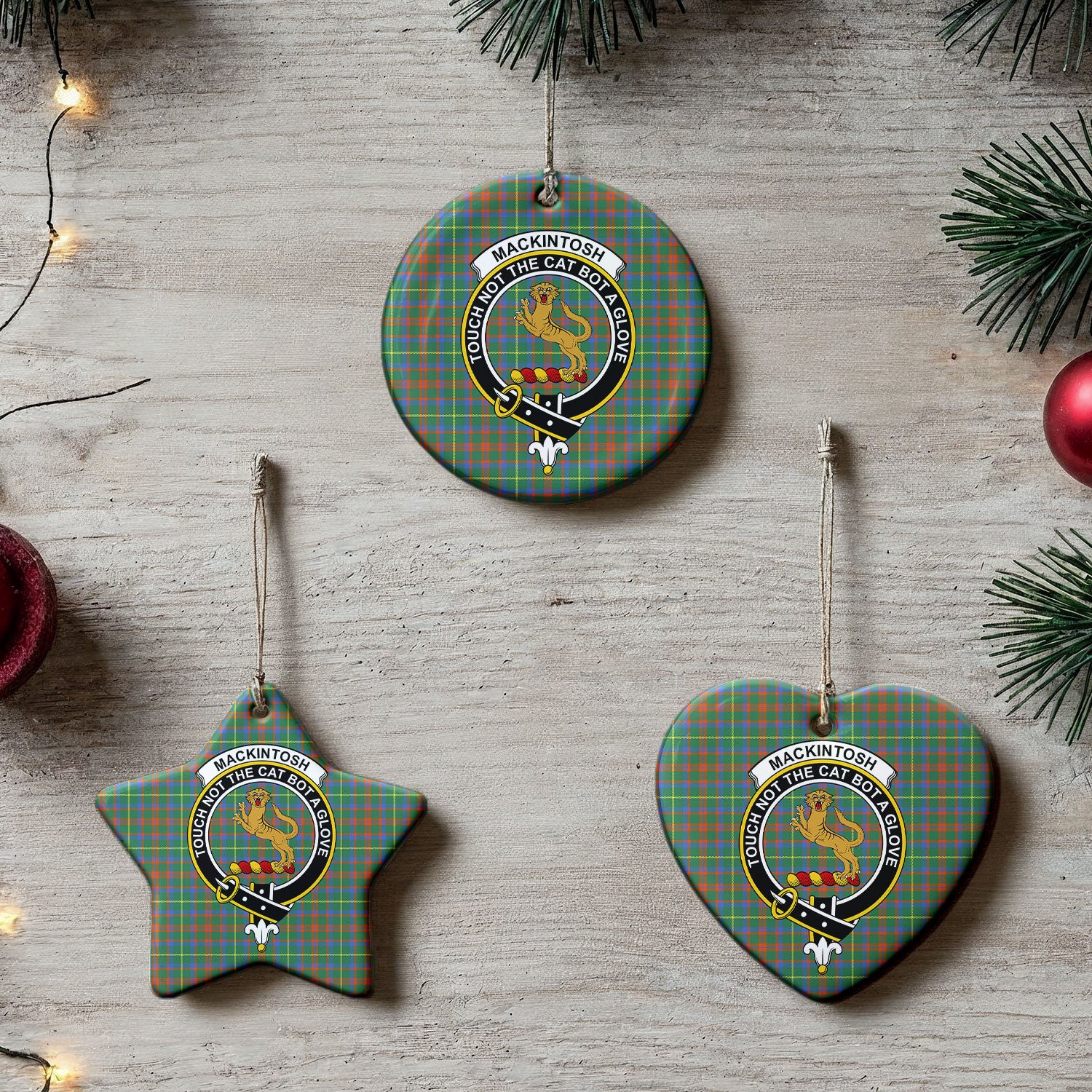 MacKintosh Hunting Ancient Tartan Crest Christmas Ceramic Ornament