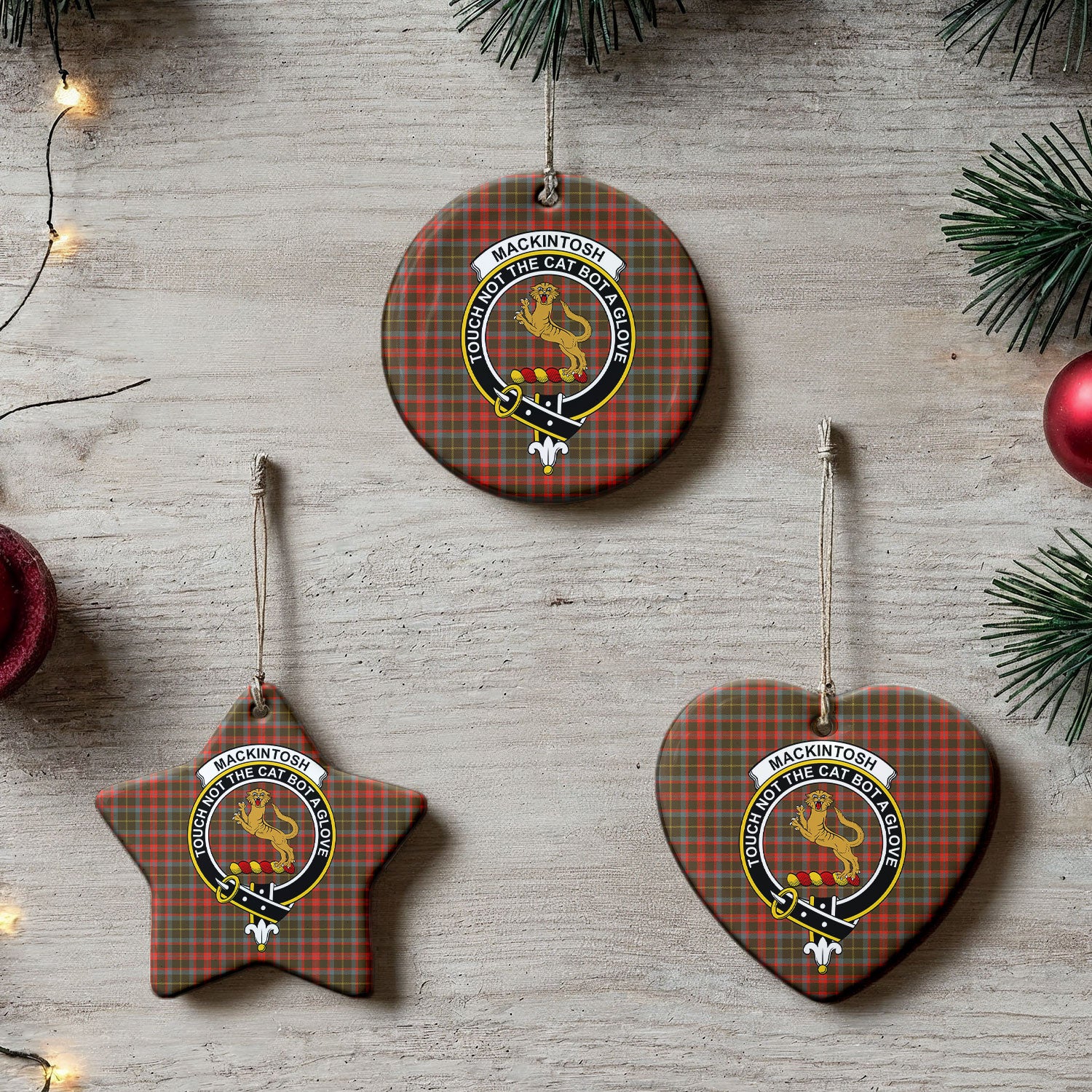 MacKintosh Hunting Weathered Tartan Crest Christmas Ceramic Ornament