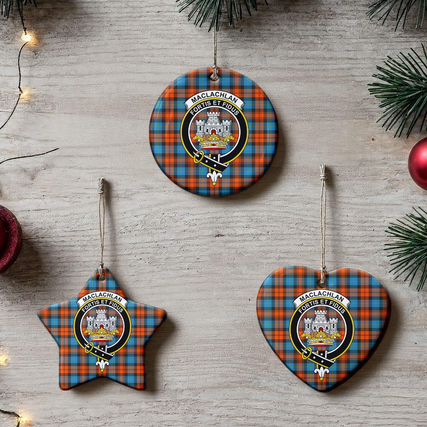 MacLachlan Ancient Tartan Crest Christmas Ceramic Ornament