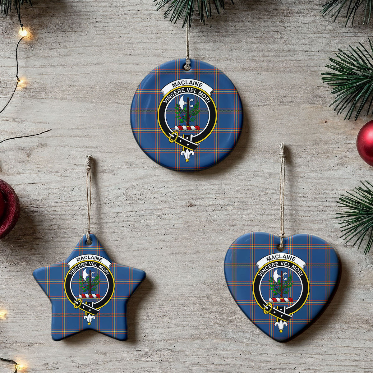 MacLaine of Loch Buie Hunting Ancient Tartan Crest Christmas Ceramic Ornament