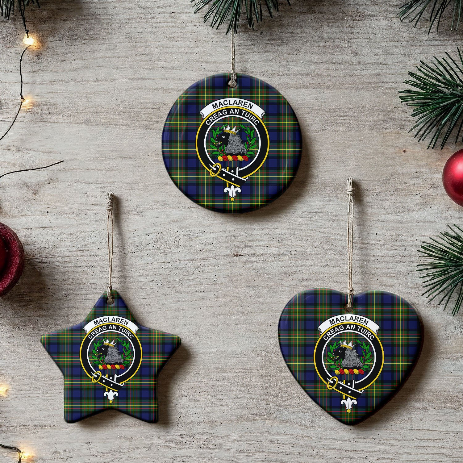 MacLaren Modern Tartan Crest Christmas Ceramic Ornament