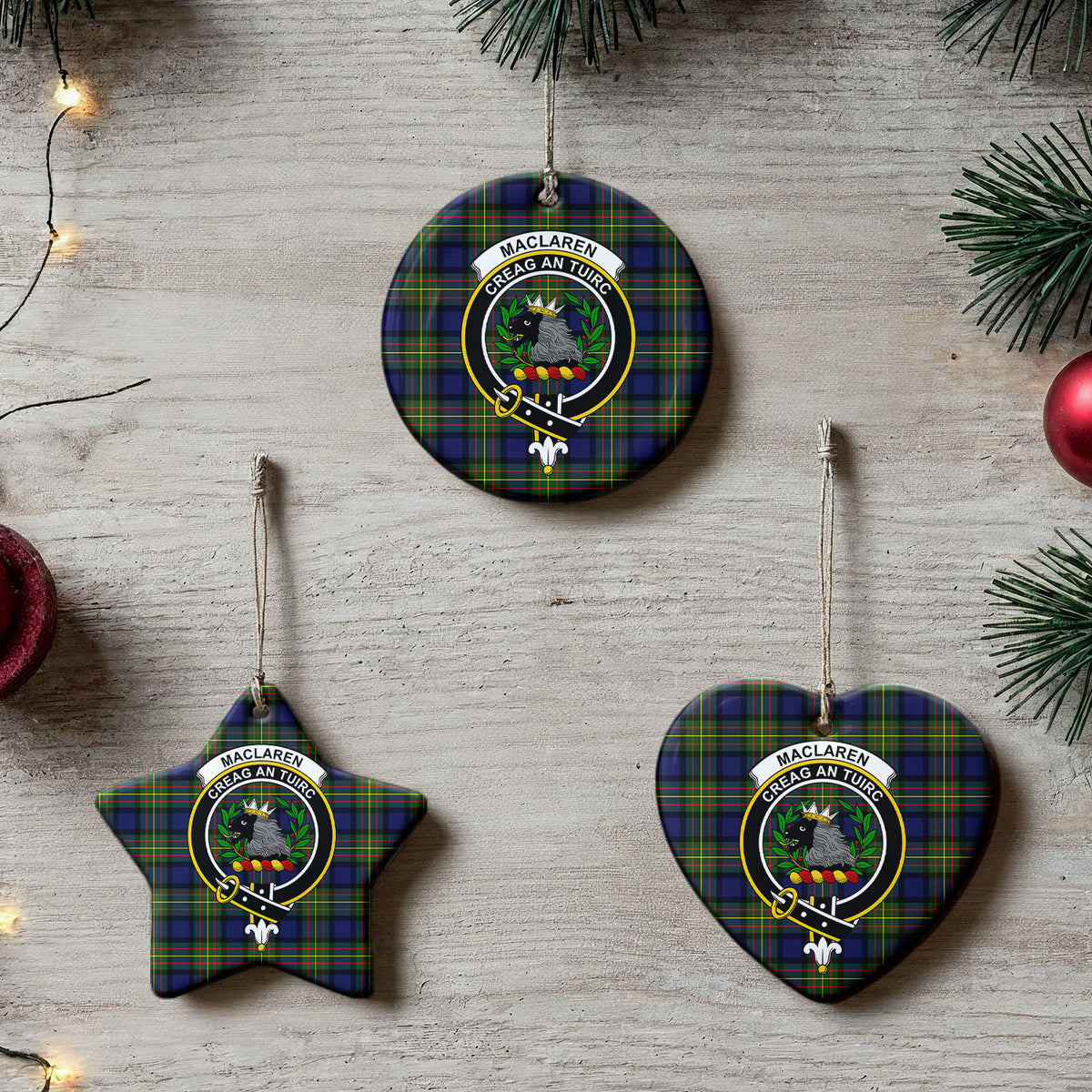 MacLaren Modern Tartan Crest Christmas Ceramic Ornament