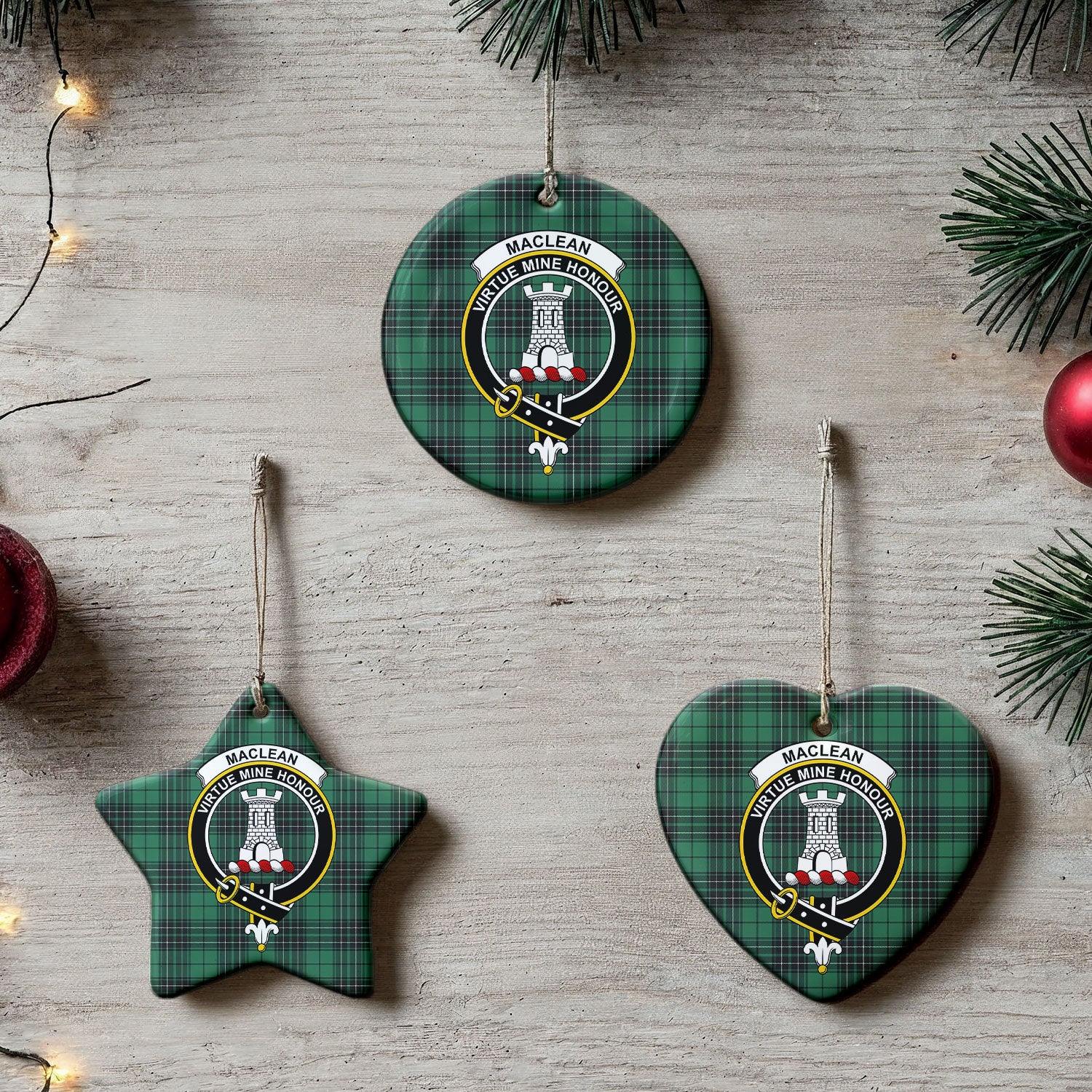 MacLean Hunting Ancient Tartan Crest Christmas Ceramic Ornament
