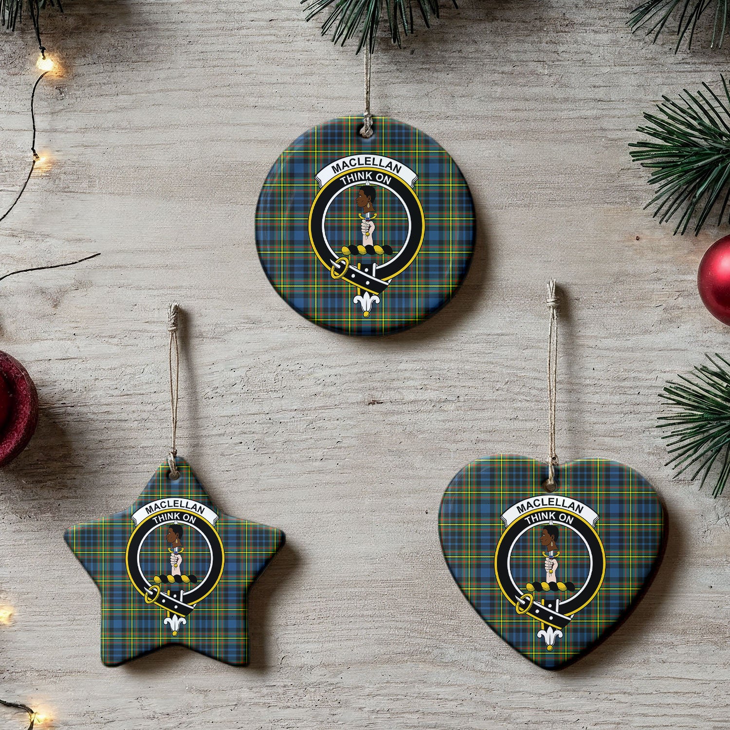 MacLellan Ancient Tartan Crest Christmas Ceramic Ornament
