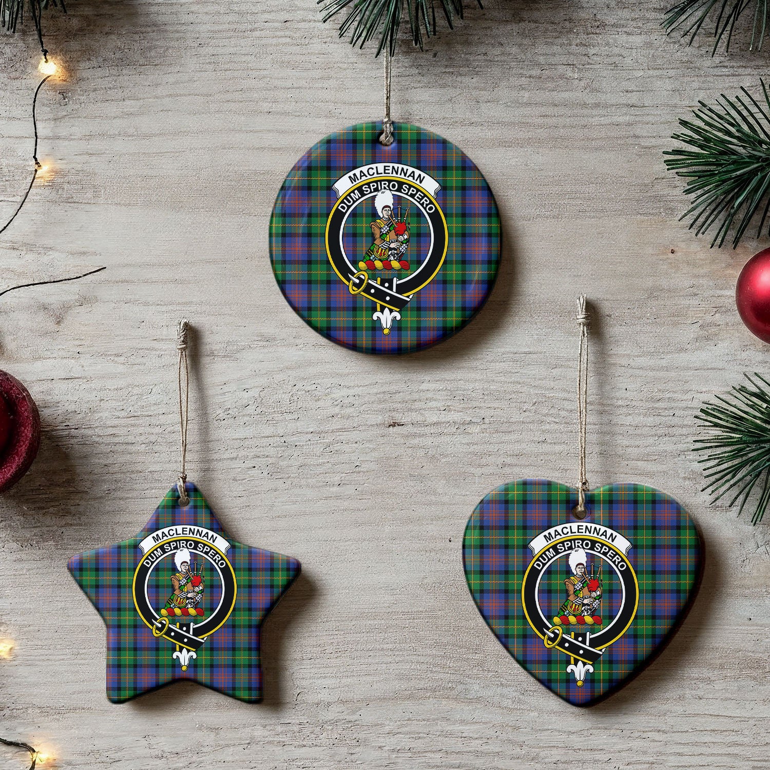 MacLennan Ancient Tartan Crest Christmas Ceramic Ornament