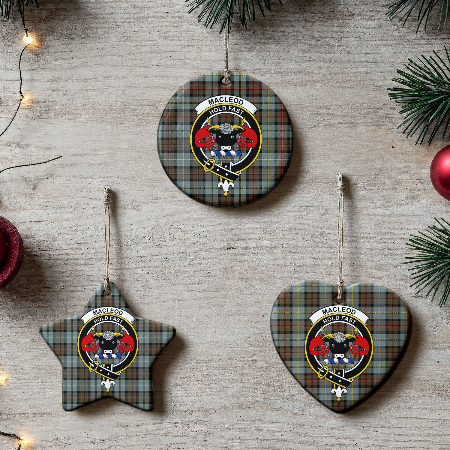 MacLeod of Harris Weathered Tartan Crest Christmas Ceramic Ornament