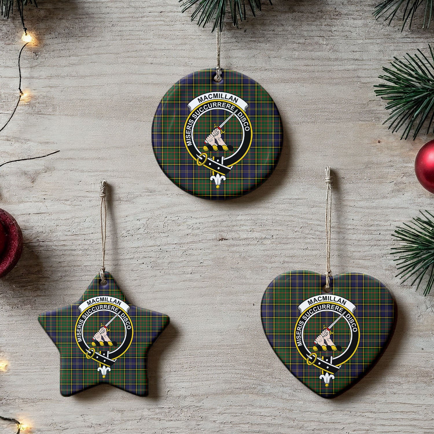 MacMillan Hunting Modern Tartan Crest Christmas Ceramic Ornament
