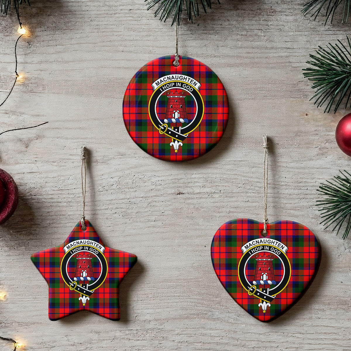 MacNaughten Tartan Crest Christmas Ceramic Ornament