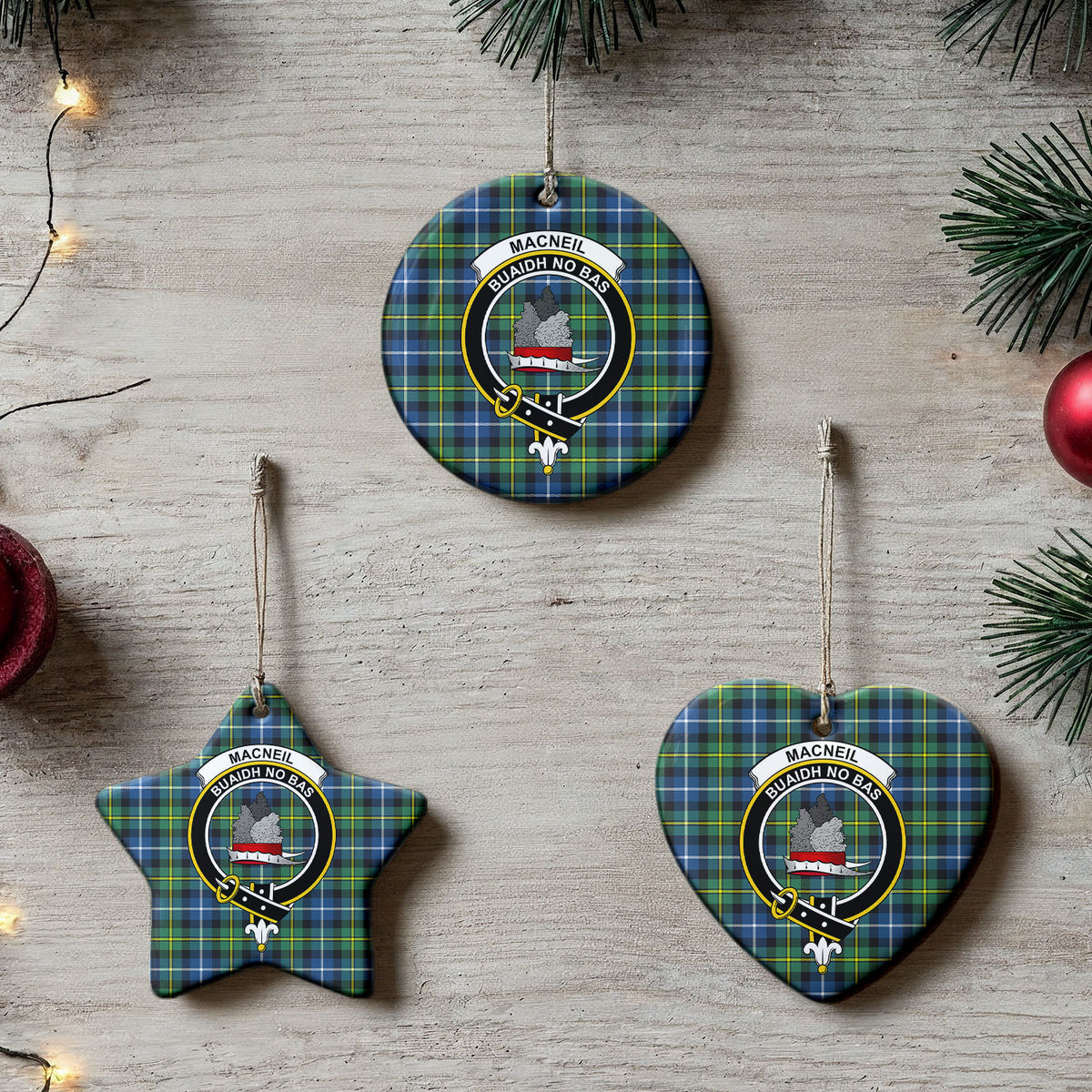 MacNeil of Barra Ancient Tartan Crest Christmas Ceramic Ornament
