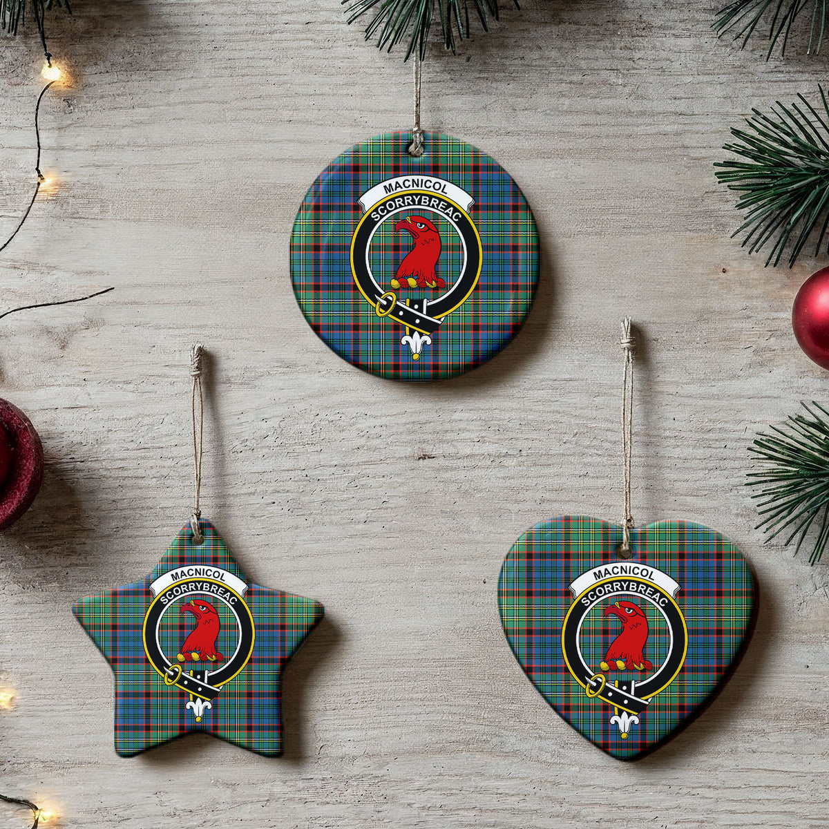 MacNicol Hunting Ancient Tartan Crest Christmas Ceramic Ornament