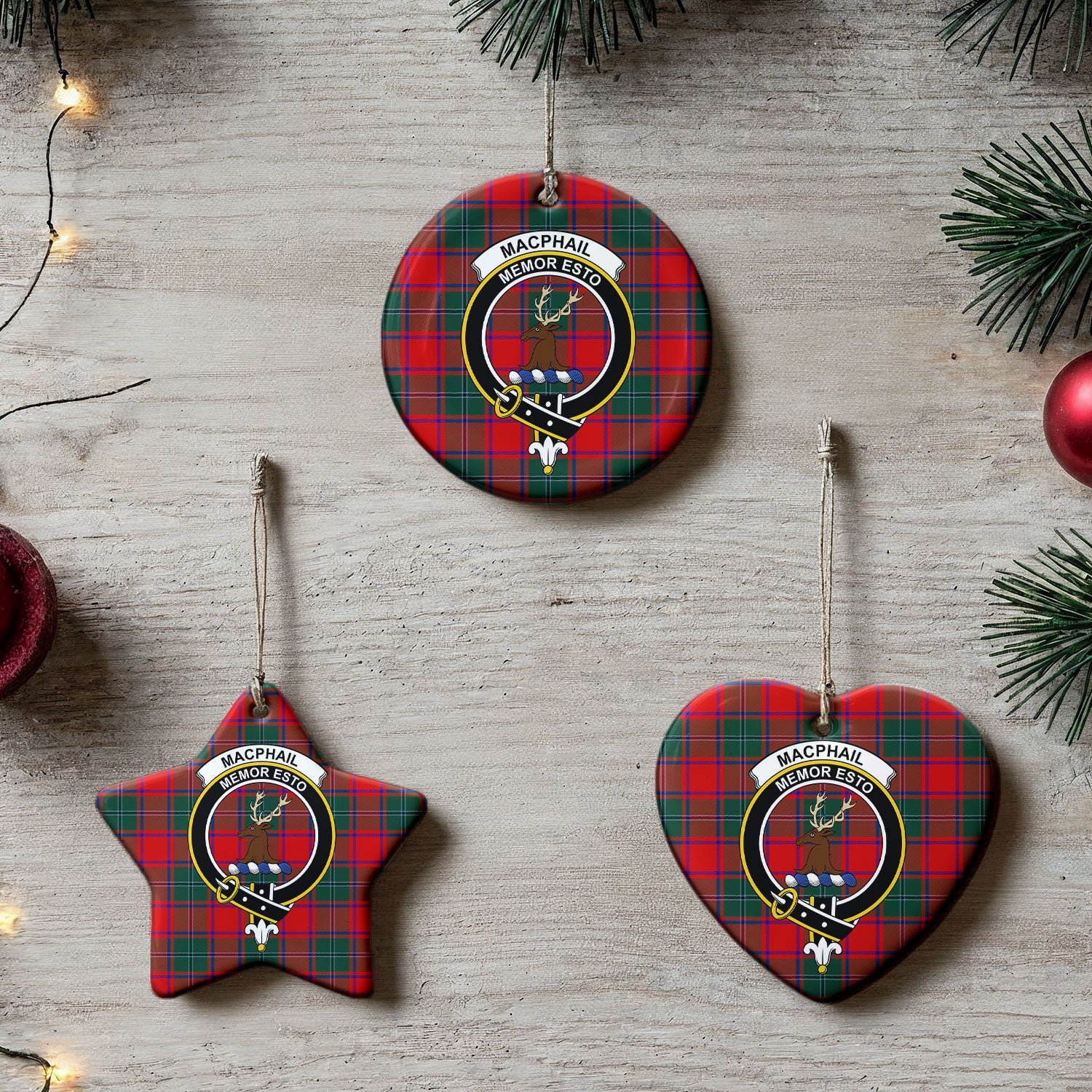 MacPhail Clan Tartan Crest Christmas Ceramic Ornament