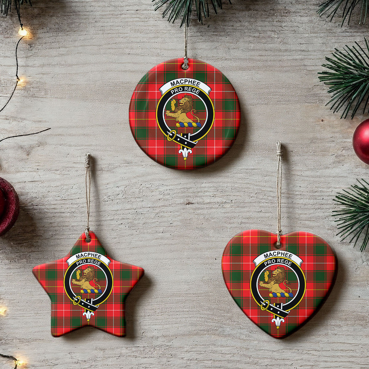 MacPhee Modern Tartan Crest Christmas Ceramic Ornament