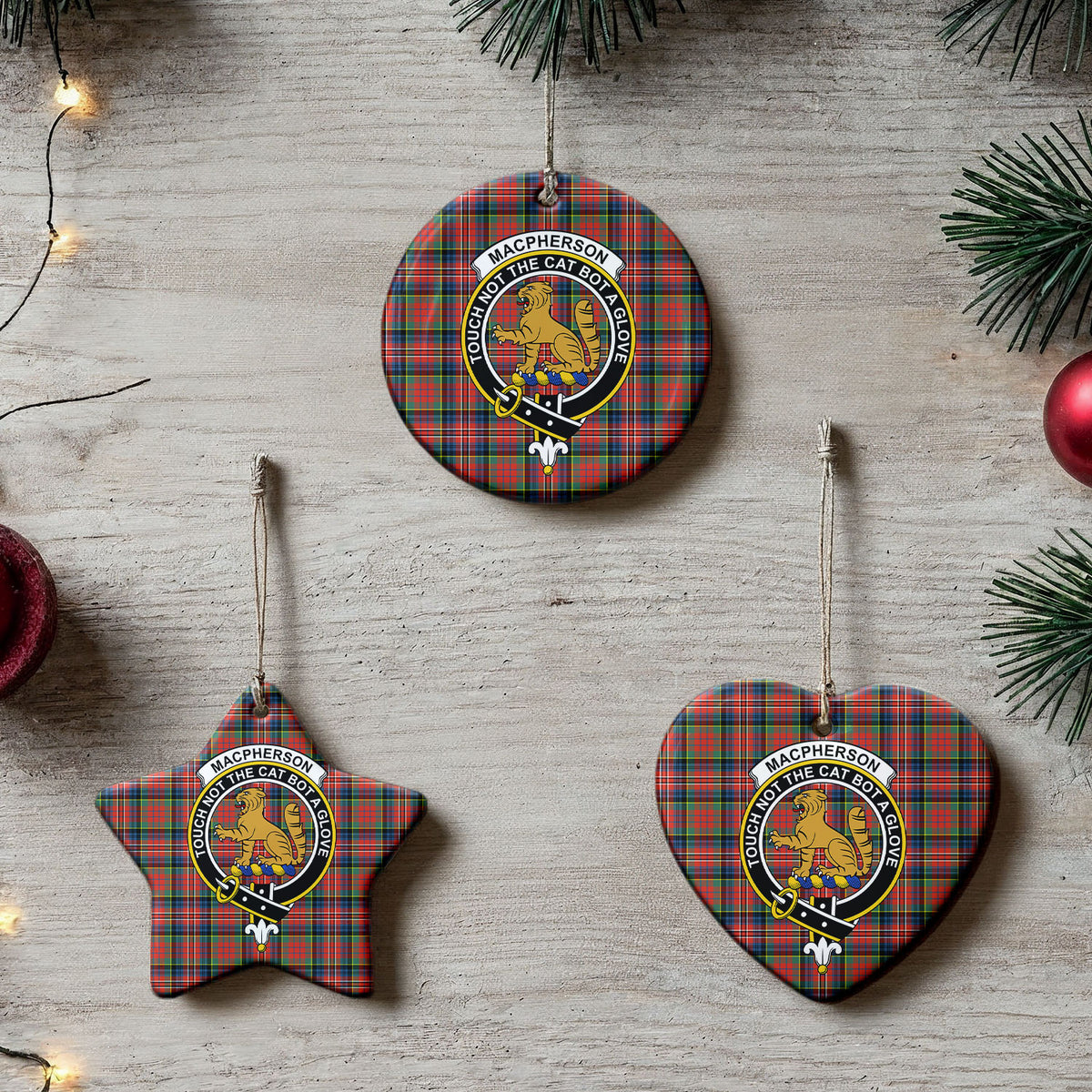 MacPherson Ancient Tartan Crest Christmas Ceramic Ornament