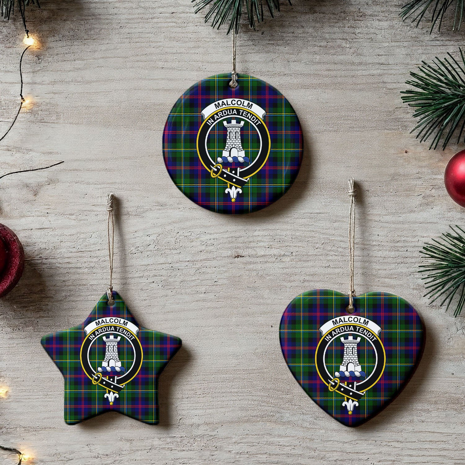 Malcolm (or MacCallum) Tartan Crest Christmas Ceramic Ornament
