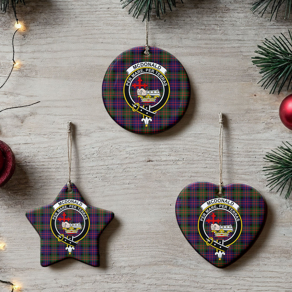 McDonald Modern Tartan Crest Christmas Ceramic Ornament