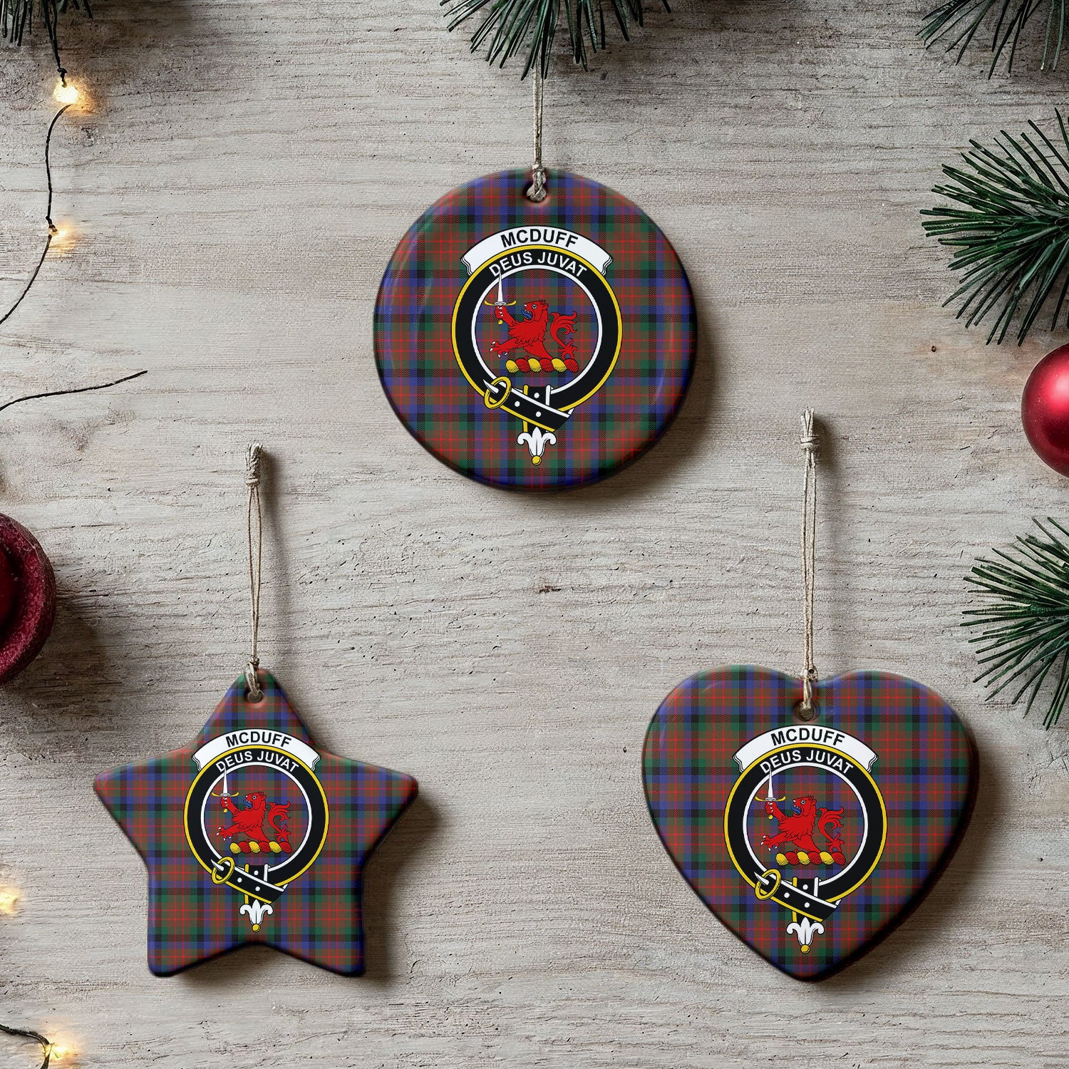 McDuff Hunting Modern Tartan Crest Christmas Ceramic Ornament