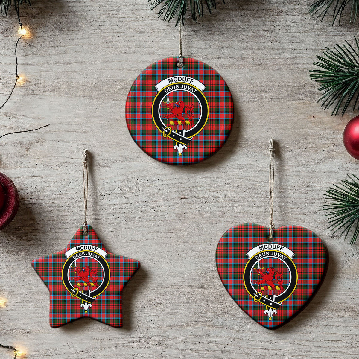 McDuff Modern Tartan Crest Christmas Ceramic Ornament