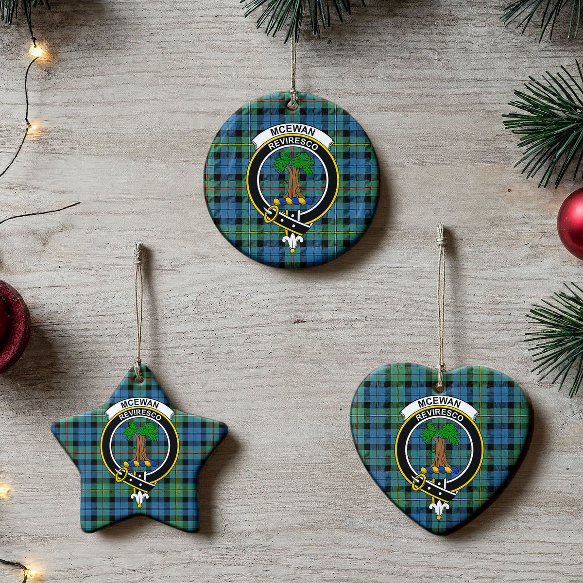 McEwan Ancient Tartan Crest Christmas Ceramic Ornament