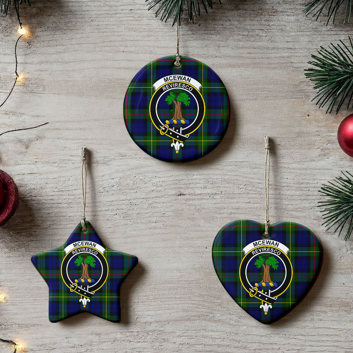 McEwan Modern Tartan Crest Christmas Ceramic Ornament