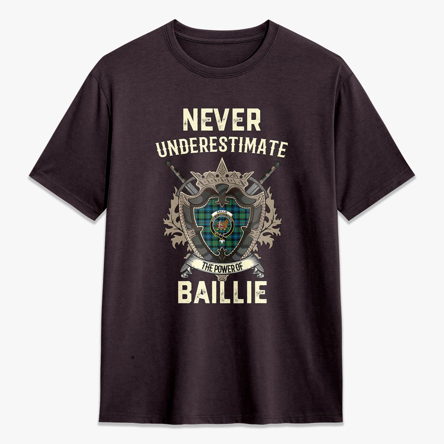 Baillie Ancient Tartan Crest 2D T-shirt - Never Underestimate Style
