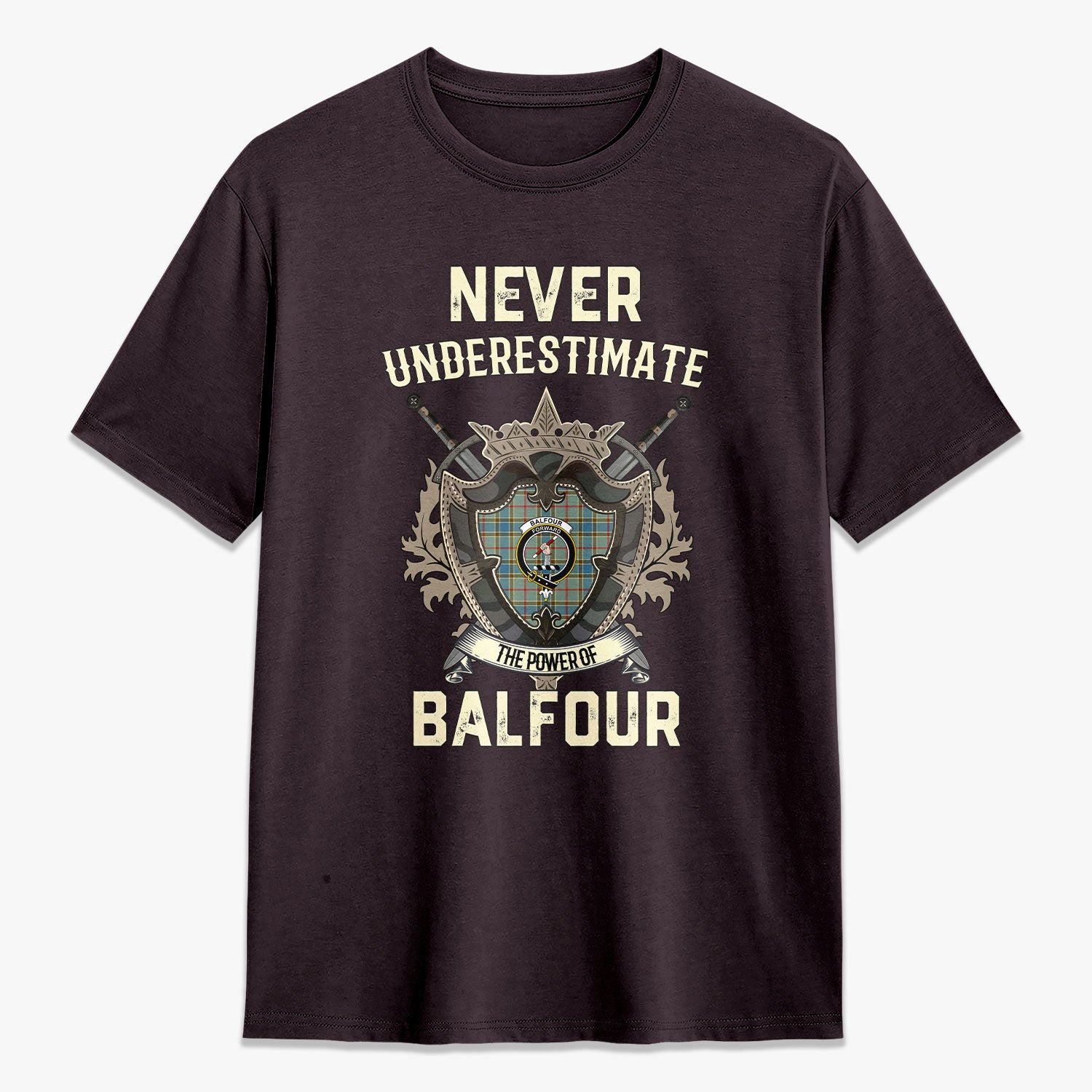 Balfour Blue Tartan Crest 2D T-shirt - Never Underestimate Style