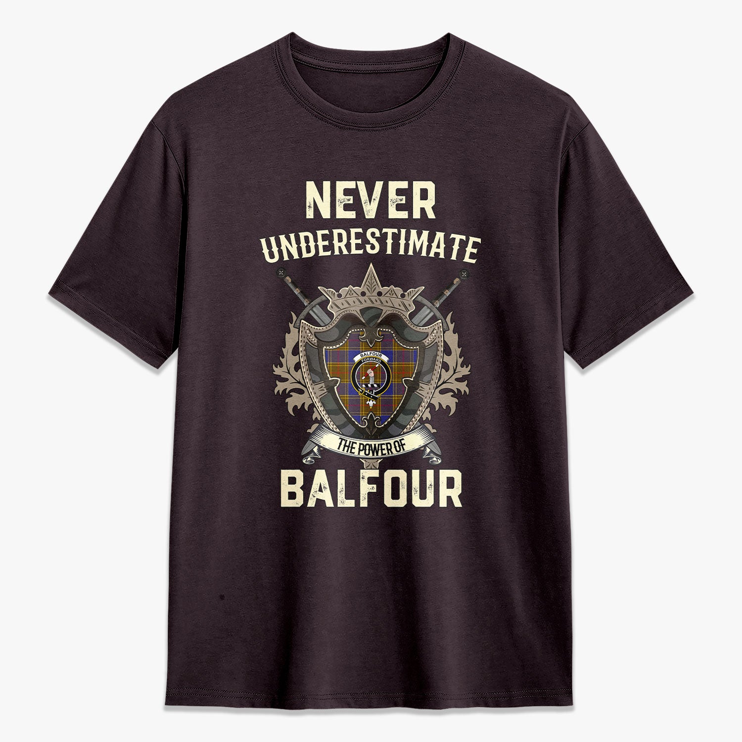 Balfour Modern Tartan Crest 2D T-shirt - Never Underestimate Style