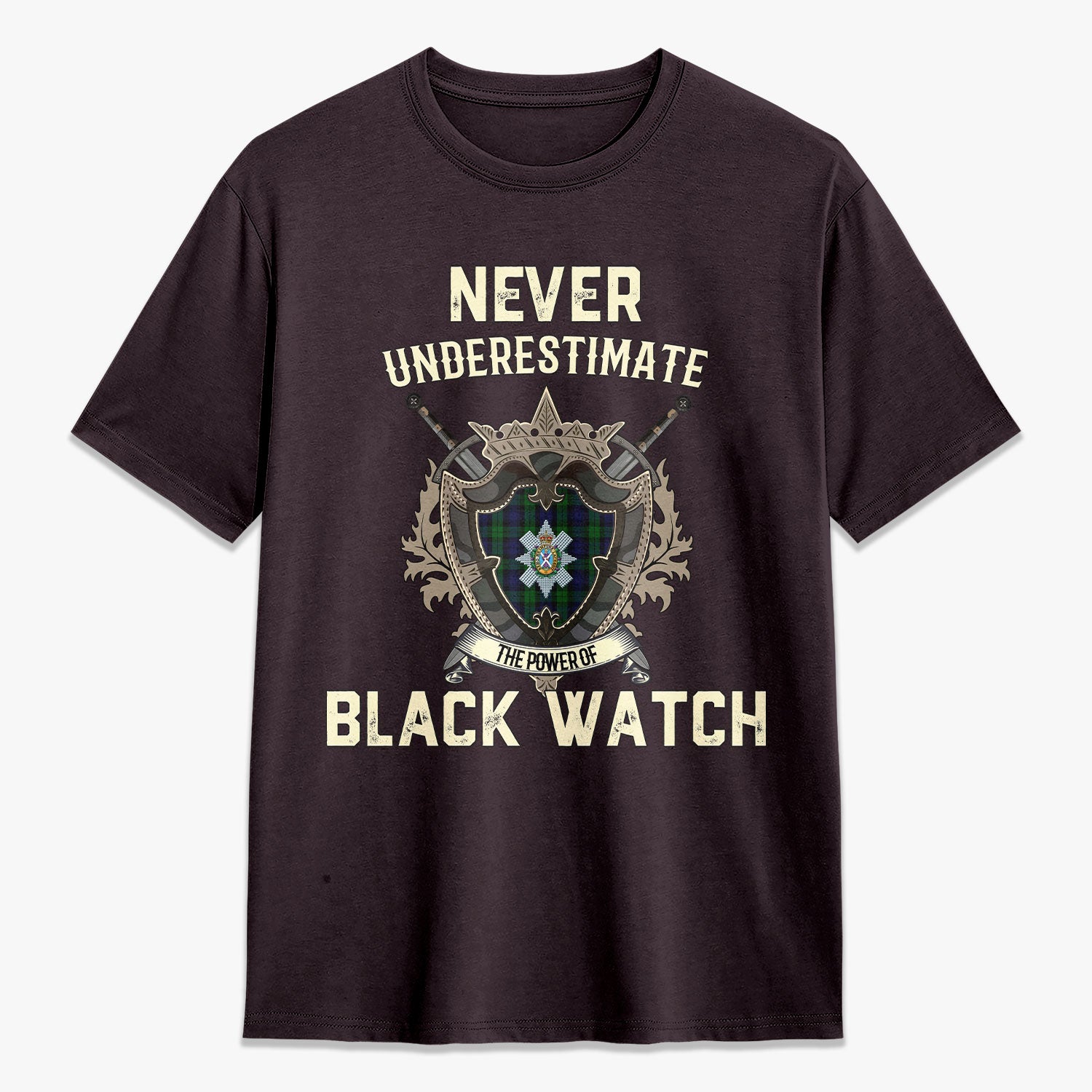 Black Watch Tartan Crest 2D T-shirt - Never Underestimate Style