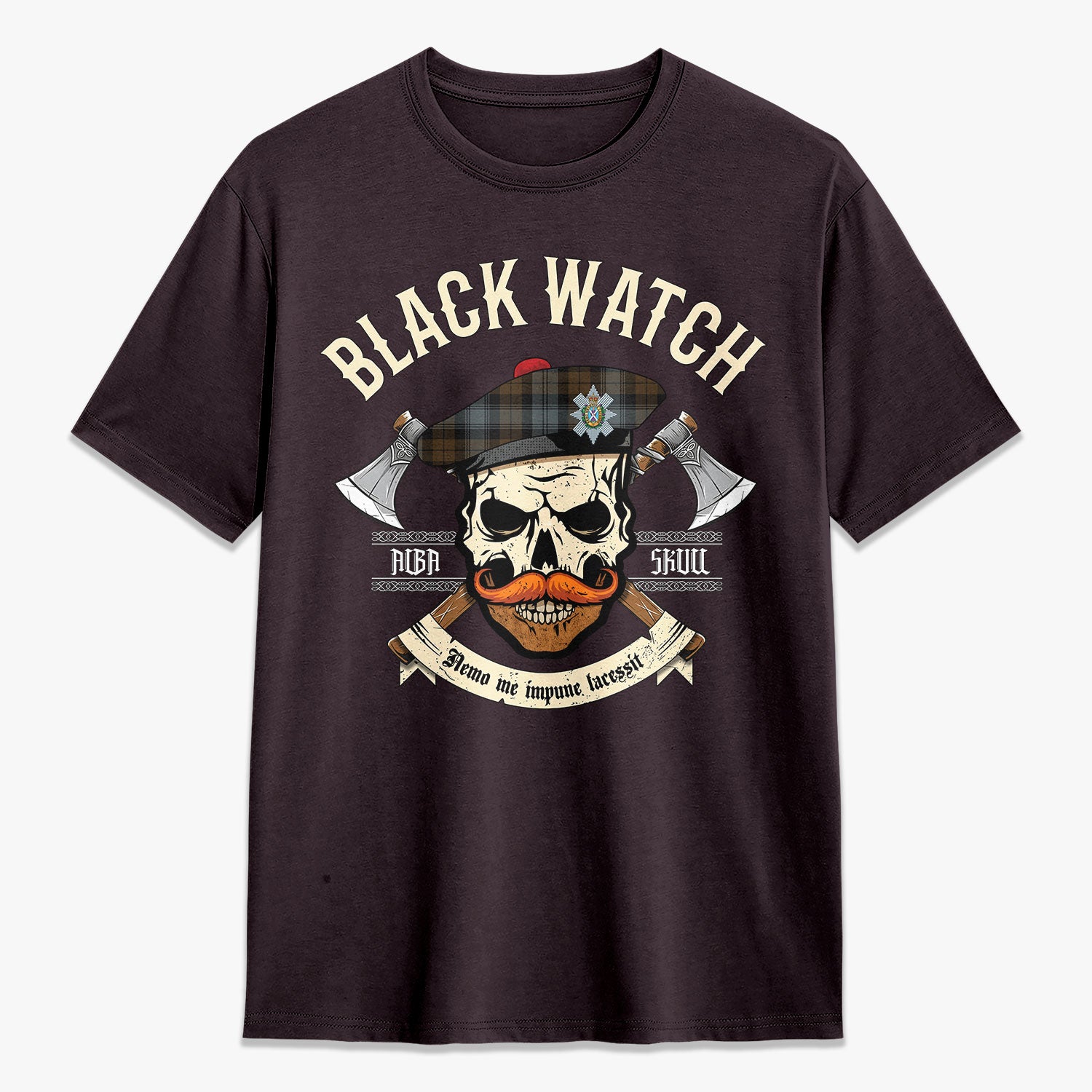 Black Watch Weathered Tartan Crest 2D T-shirt - Alba Skull Style
