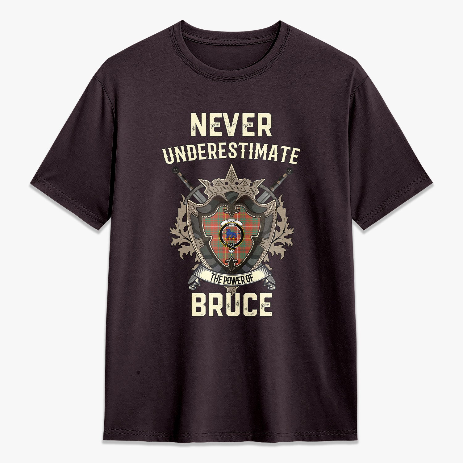 Bruce Ancient Tartan Crest 2D T-shirt - Never Underestimate Style