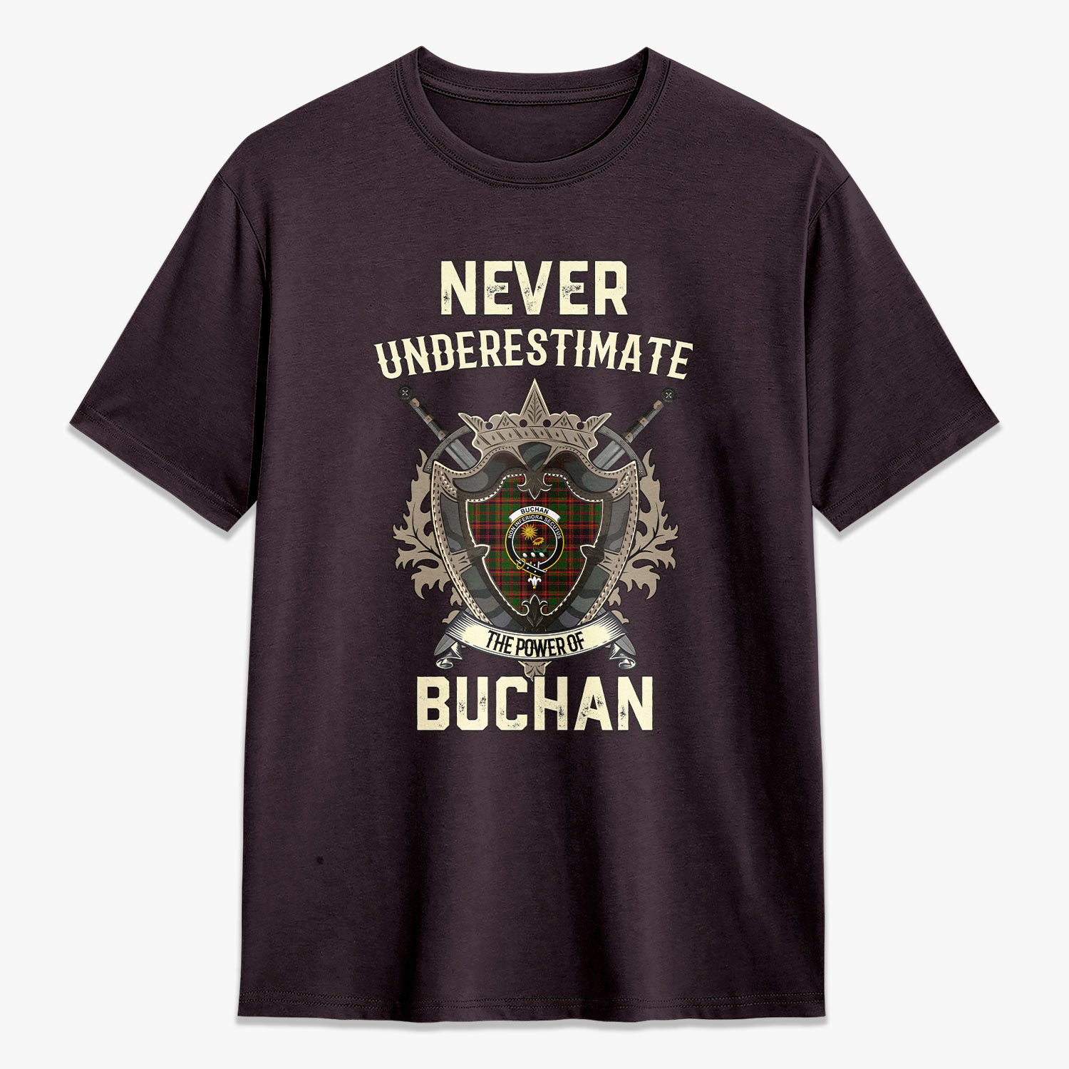 Buchan Modern Tartan Crest 2D T-shirt - Never Underestimate Style
