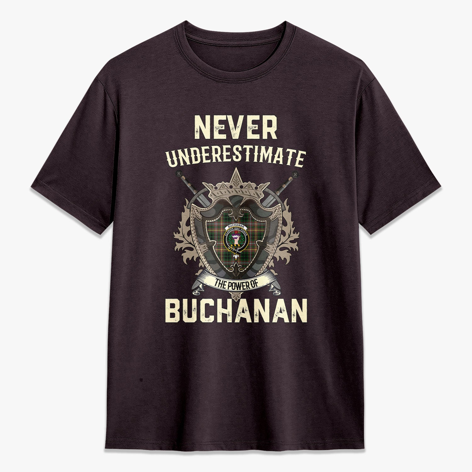 Buchanan Hunting Tartan Crest 2D T-shirt - Never Underestimate Style