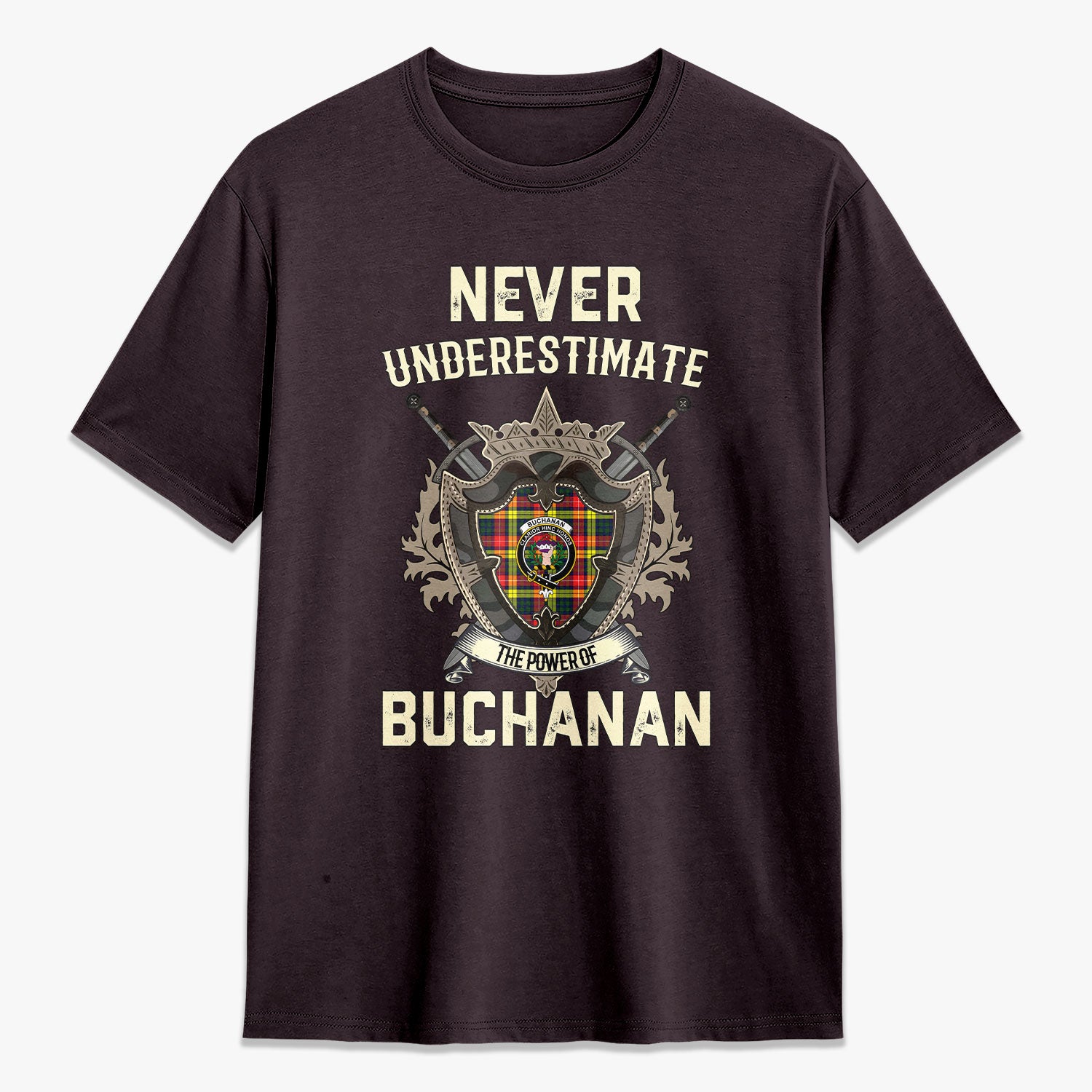 Buchanan Modern Tartan Crest 2D T-shirt - Never Underestimate Style