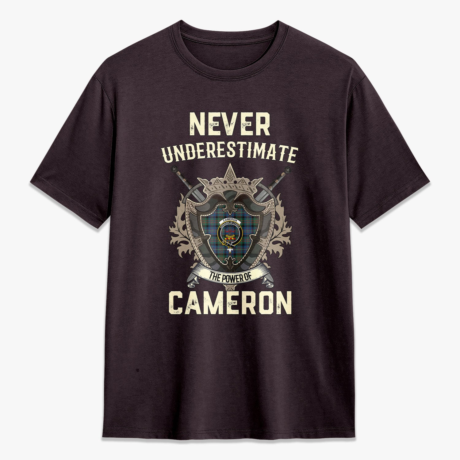 Cameron of Erracht Modern Tartan Crest 2D T-shirt - Never Underestimate Style