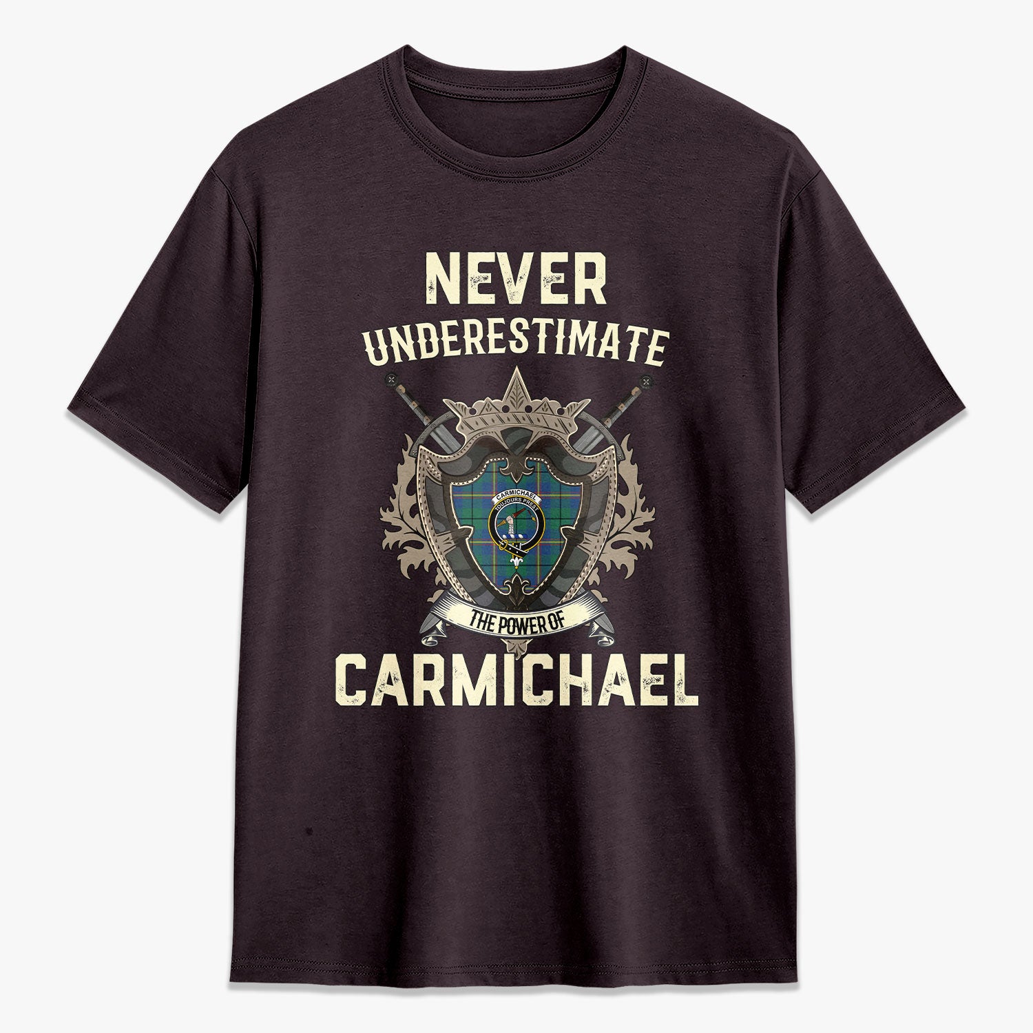 Carmichael Ancient Tartan Crest 2D T-shirt - Never Underestimate Style