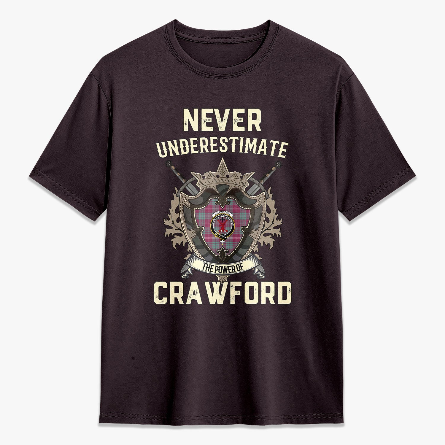 Crawford Ancient Tartan Crest 2D T-shirt - Never Underestimate Style
