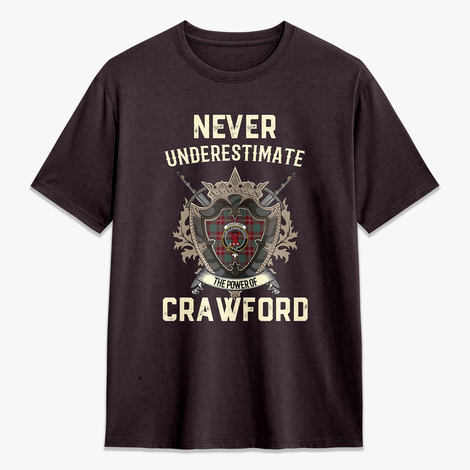 Crawford Modern Tartan Crest 2D T-shirt - Never Underestimate Style