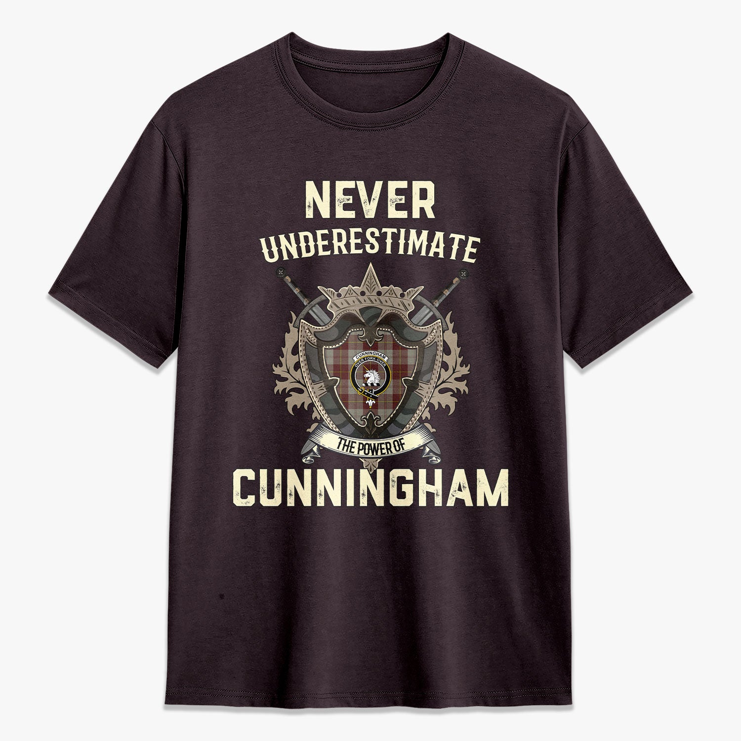 Cunningham Burgundy Dancers Tartan Crest 2D T-shirt - Never Underestimate Style