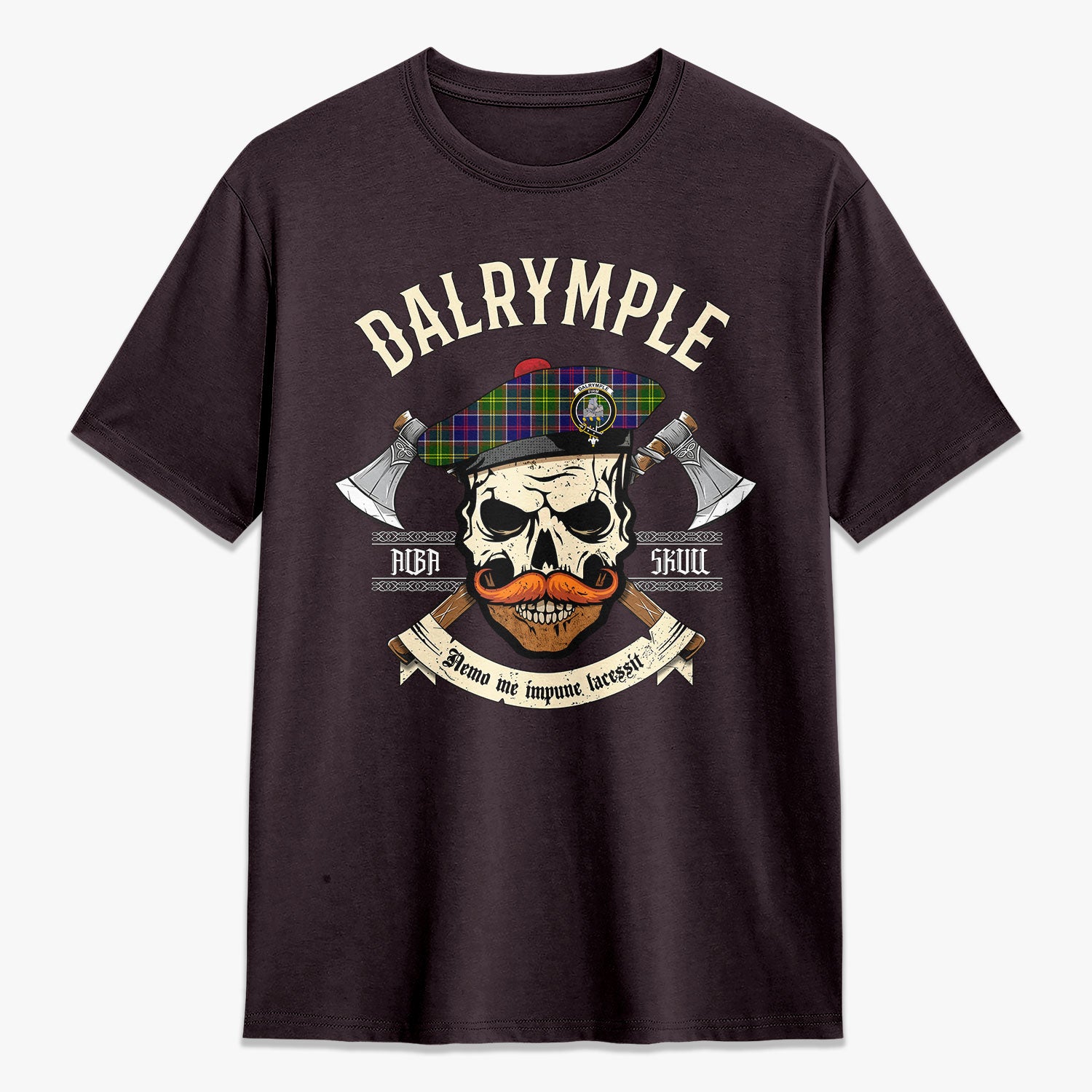 Dalrymple Tartan Crest 2D T-shirt - Alba Skull Style