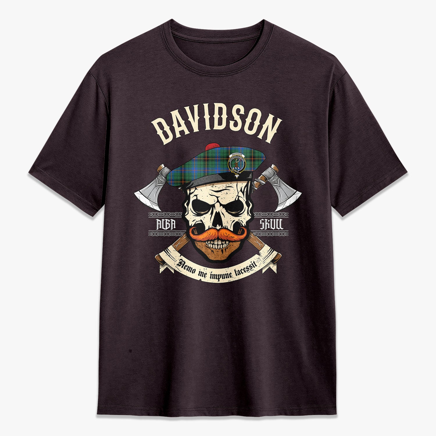 Davidson Ancient Tartan Crest 2D T-shirt - Alba Skull Style