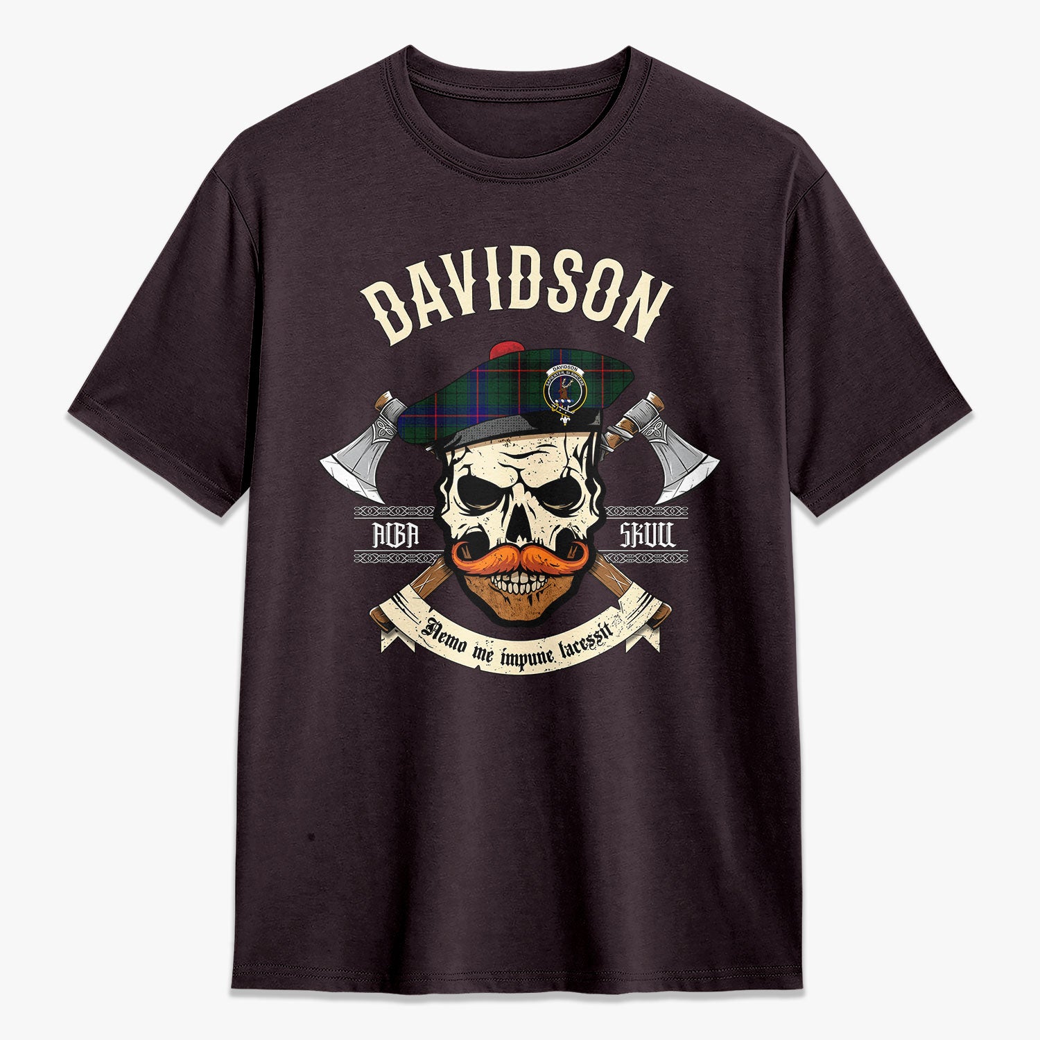 Davidson Modern Tartan Crest 2D T-shirt - Alba Skull Style