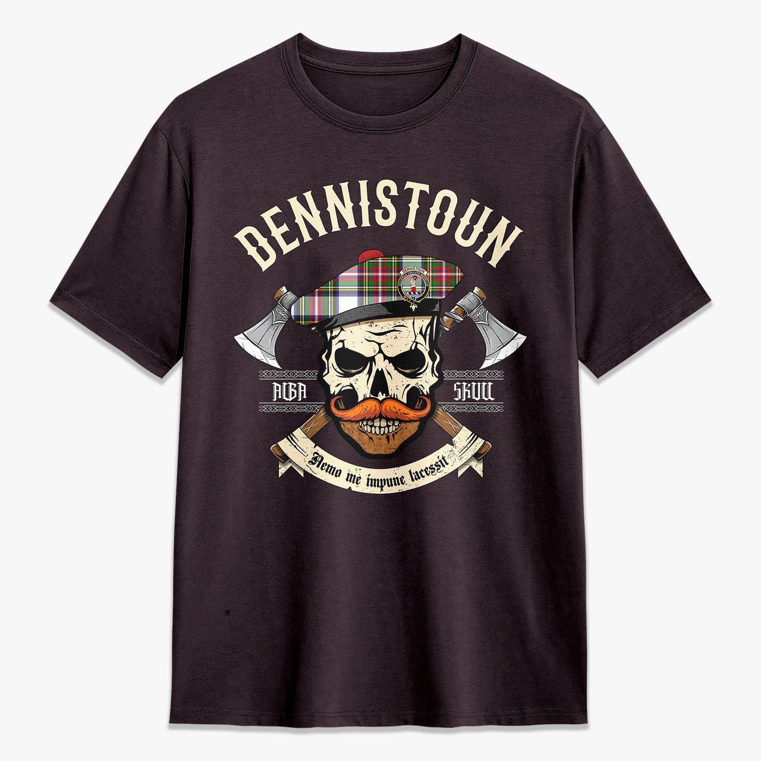 Dennistoun Tartan Crest 2D T-shirt - Alba Skull Style