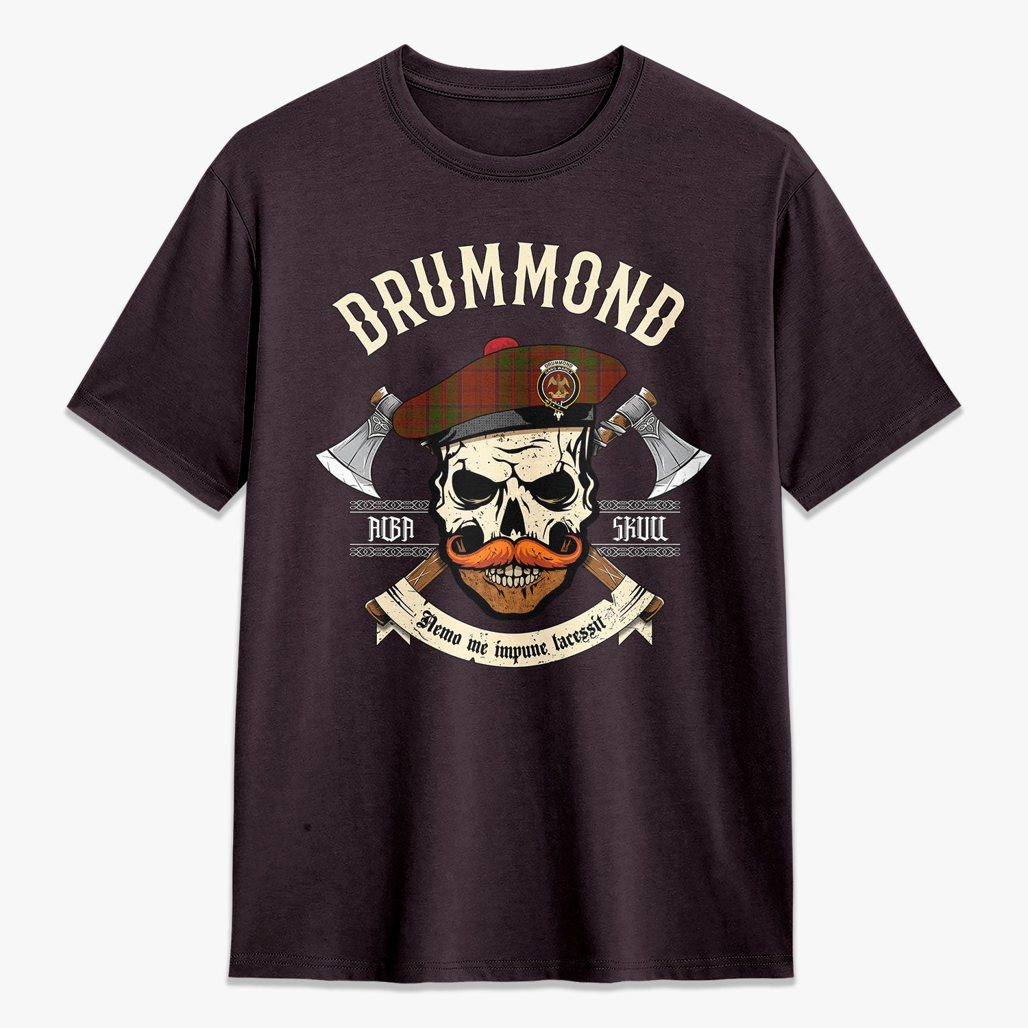 Drummond Clan Tartan Crest 2D T-shirt - Alba Skull Style